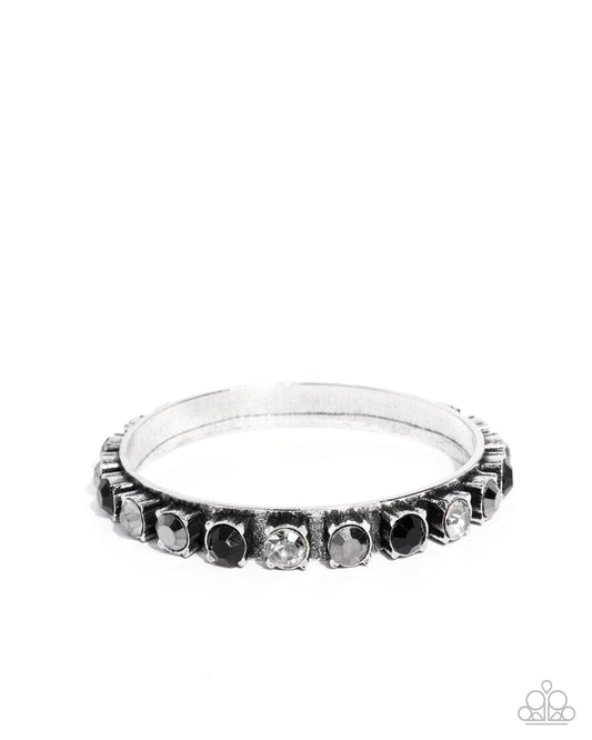 Paparazzi Quiet Luxury - Black, Smoky, Hematite & White Rhinestone Bangle Bracelet B2510