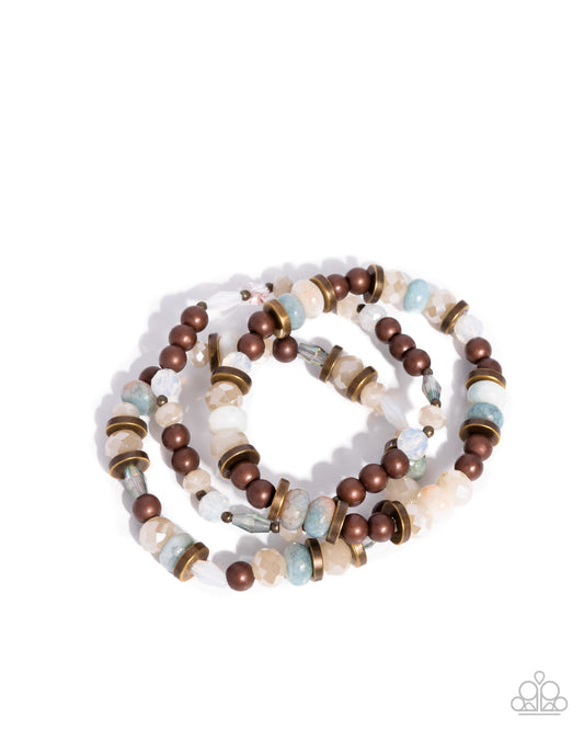 Paparazzi Naturally Noteworthy - Multi Natural Hues, Copper, Brass Bead Set Of Three Stretch Bracelets