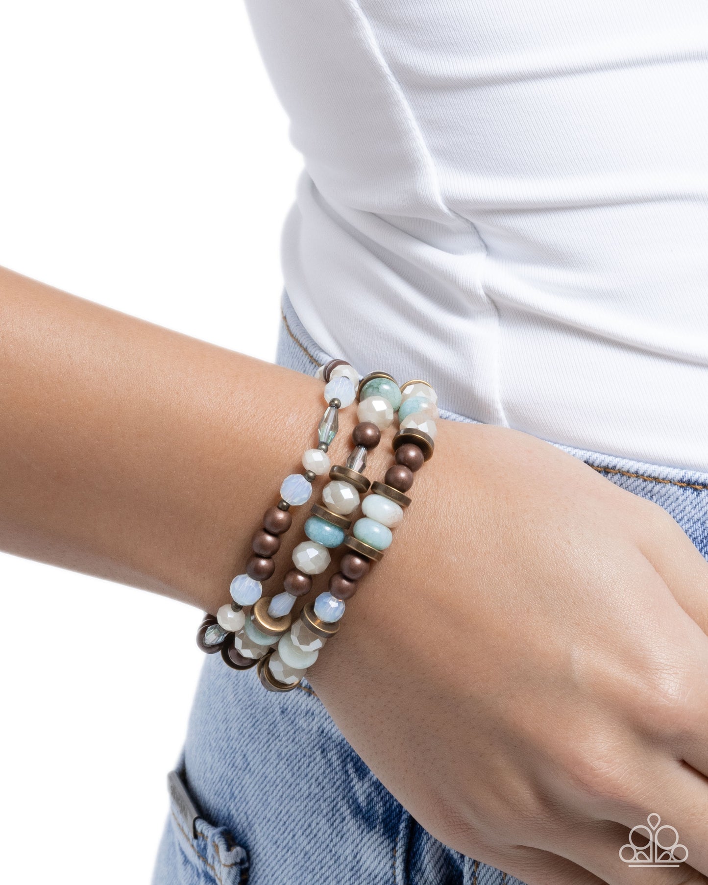 Paparazzi Naturally Noteworthy - Multi Natural Hues, Copper, Brass Bead Set Of Three Stretch Bracelets