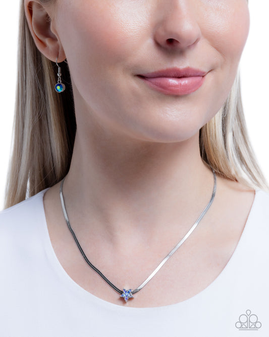 Straight Up Stellar - Blue Light Sapphire Iridescent Rhinestone Star & Snake Chain Necklace Paparazzi N3627