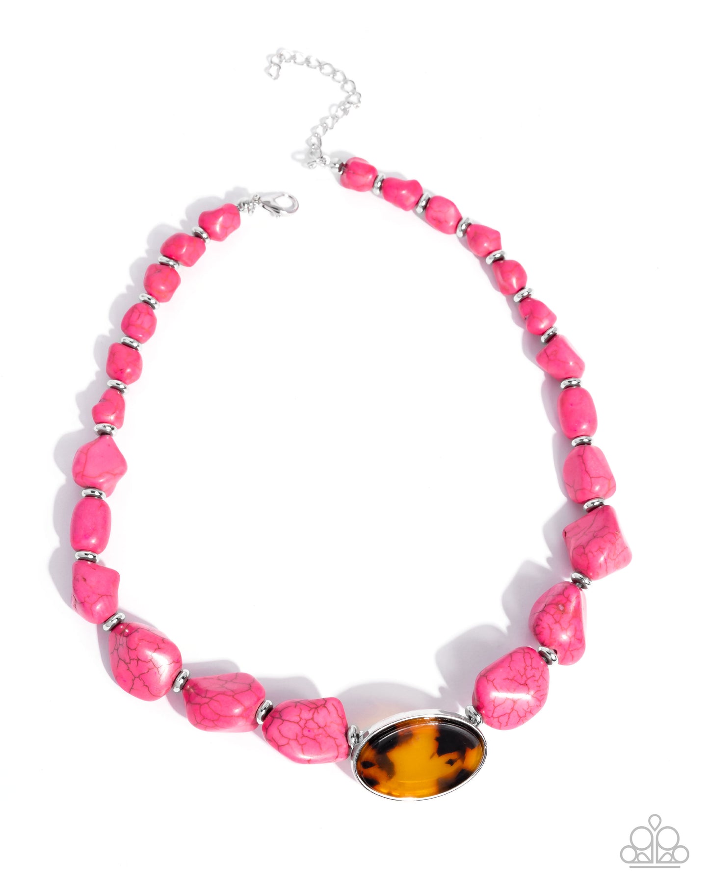 Paparazzi Trailblazing Tortoise - Pink Stone Bead Tortoiseshell Center Piece Santa Fe Style Necklace N3971