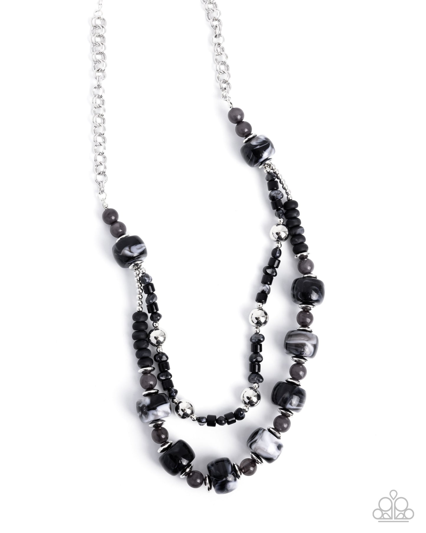 Paparazzi Satisfying Swirls - Black Bold Marbled Acrylic Bead Layered Necklace N3800