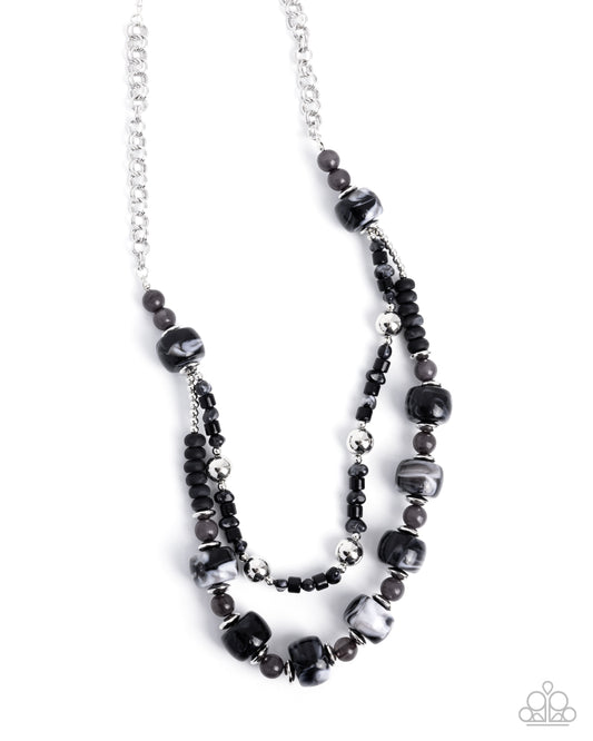 Paparazzi Satisfying Swirls - Black Bold Marbled Acrylic Bead Layered Necklace N3800