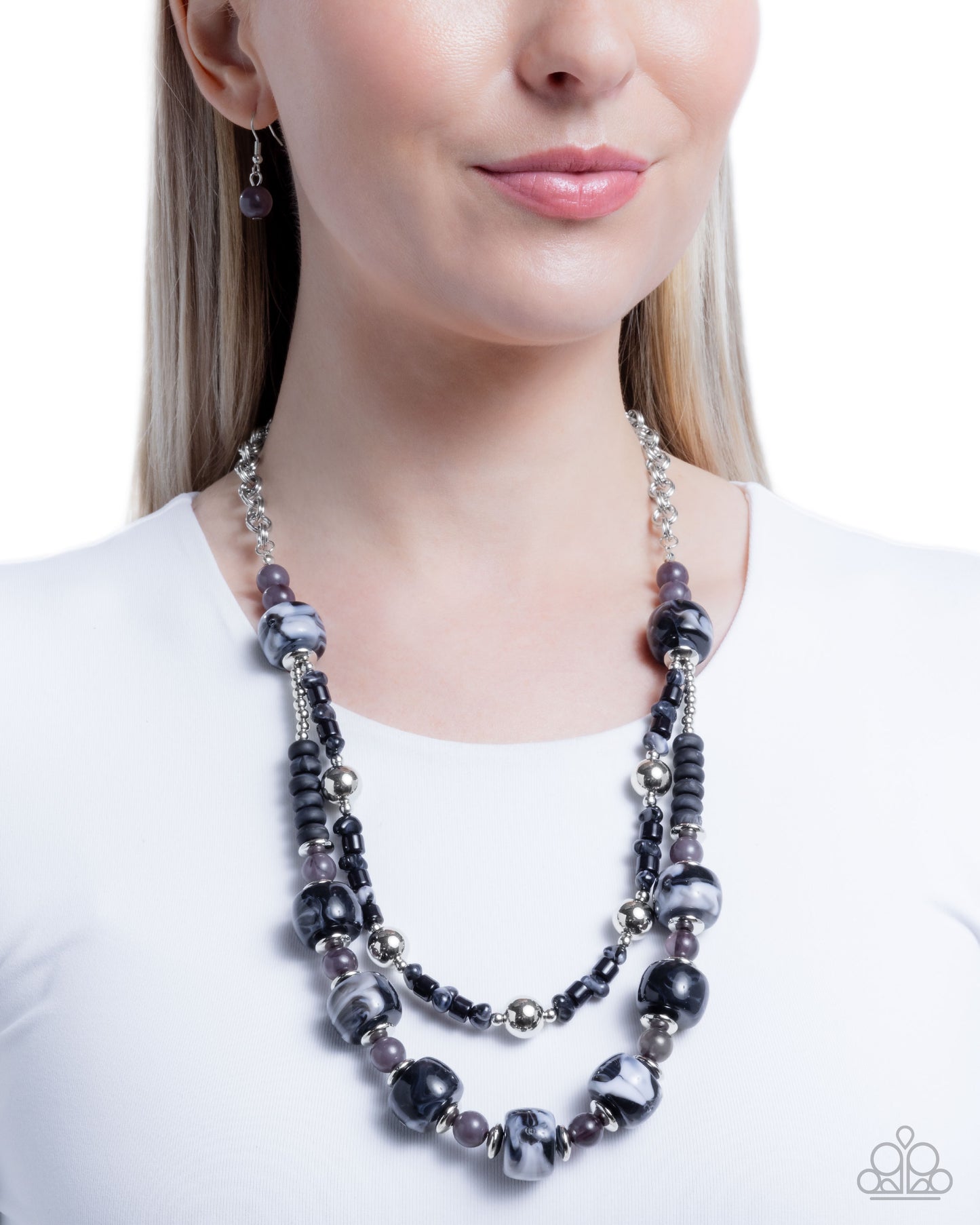 Paparazzi Satisfying Swirls - Black Bold Marbled Acrylic Bead Layered Necklace N3800