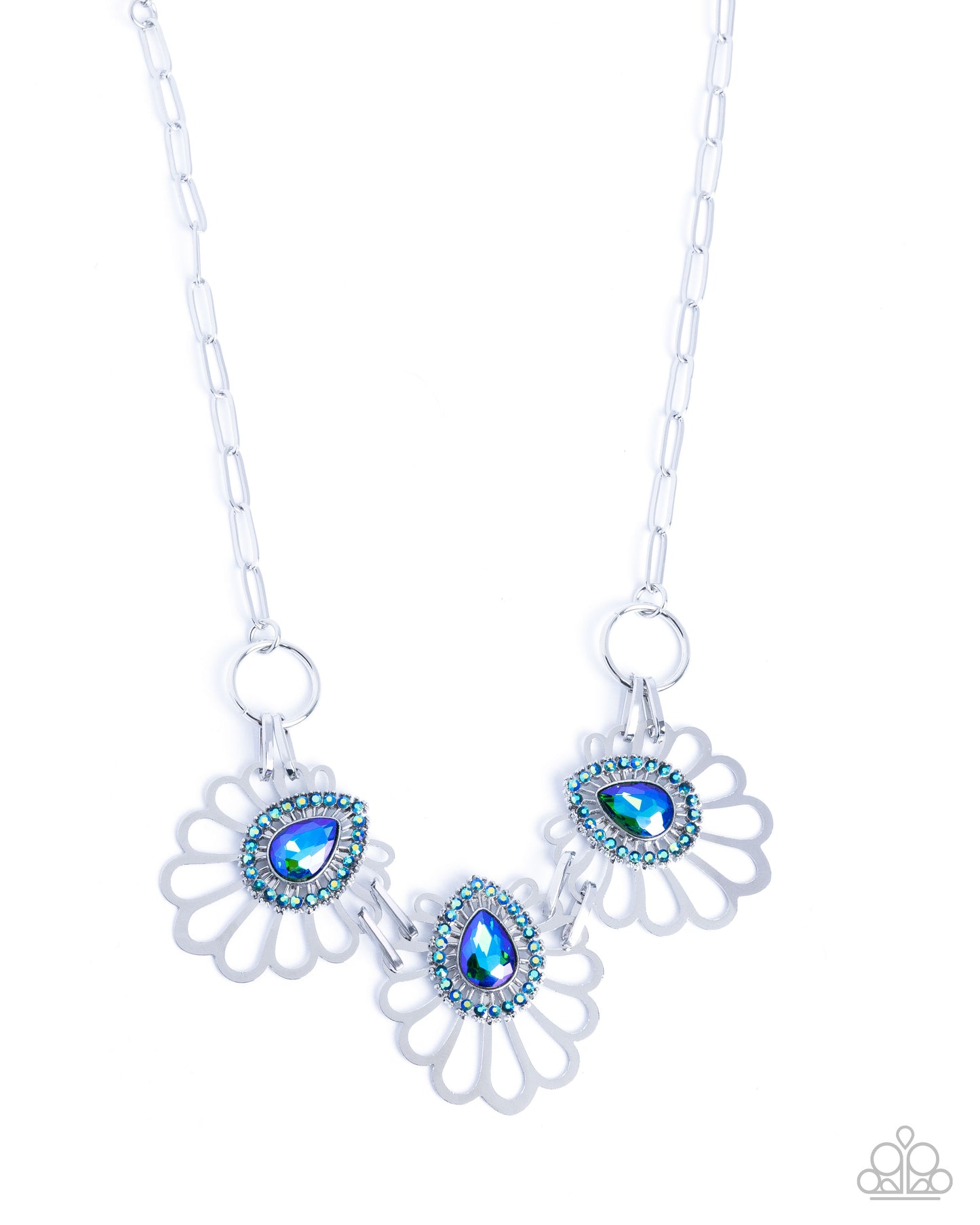 Paparazzi Teardrop Timeline - Green Blue UV Teardrop Gem Necklace N3770