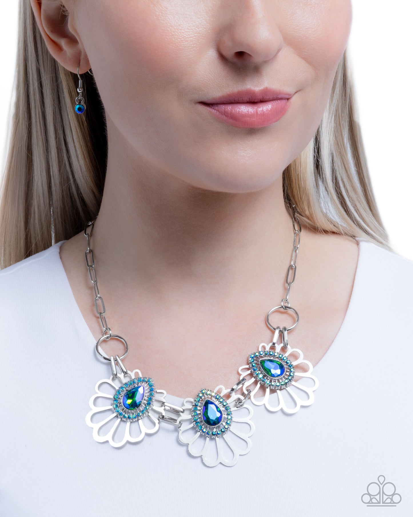 Paparazzi Teardrop Timeline - Green Blue UV Teardrop Gem Necklace N3770