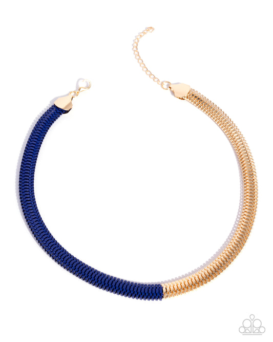 Paparazzi Dynamic Duality - Blue Navy Painted & Gold Snake Chain Statement Collar Necklace