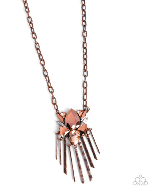 Tassel Tapestry - Copper - Antiqued Copper Chain Aurum Gem Fringe Necklace Paparazzi N3603