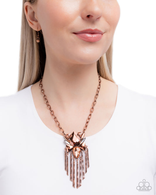 Tassel Tapestry - Copper - Antiqued Copper Chain Aurum Gem Fringe Necklace Paparazzi N3603