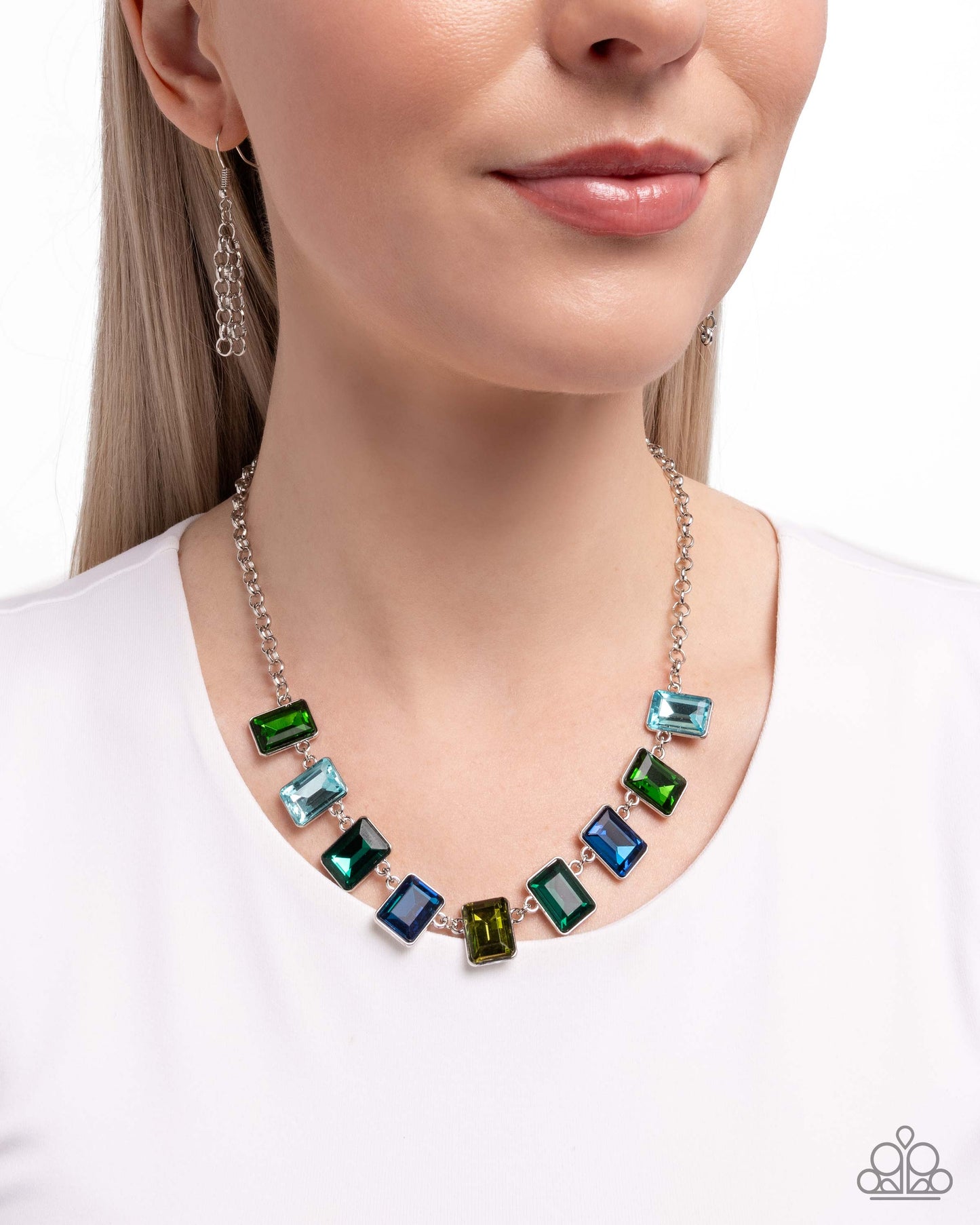 Paparazzi Radiant Rectangles - Green & Blue Rhinestone Necklace N3984