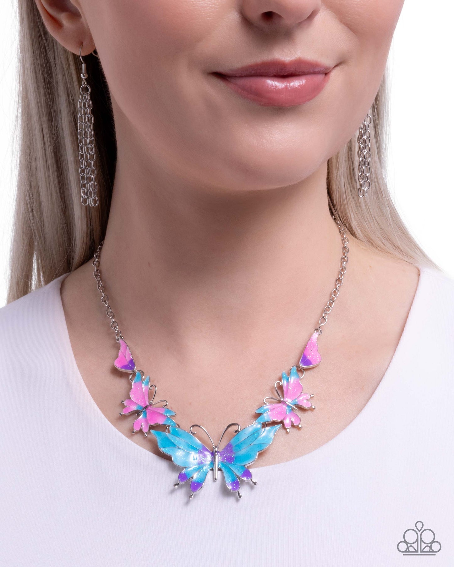 Floating Feature - Multi Blue, Pink & Purple Butterfly Necklace Paparazzi N3626