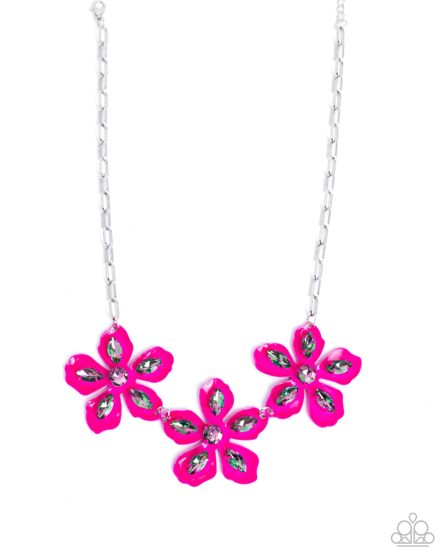 Prismatic Prestige - Pink Peacock Painted Flower & Oil Spil Rhinestone Necklace Paparazzi N3386