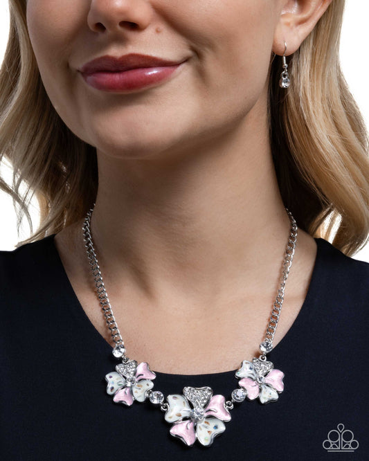 Whimsical Wayfare - Pink Pearly & White Painted Flower Necklace Paparazzi N3653
