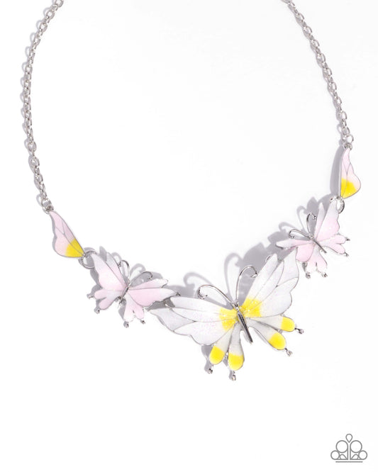 Paparazzi Floating Feature - Yellow, White Pink Butterfly Necklace