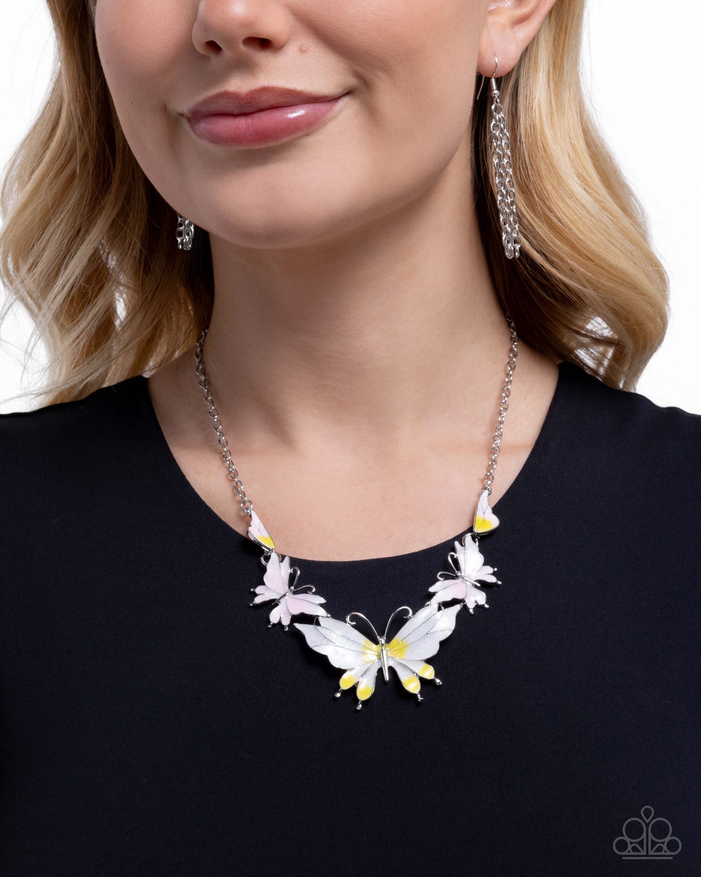 Paparazzi Floating Feature - Yellow, White Pink Butterfly Necklace