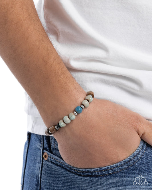 Greater WOOD - Multicolored Gray, Blue, Black Stone Bead Urban Bracelet Paparazzi B2282