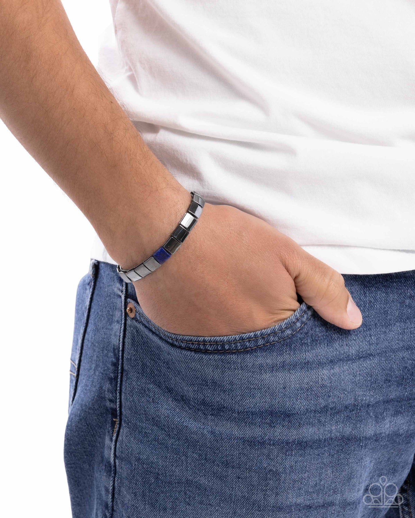 Sporadic Squares - Blue Lapis Stone & Gunmetal Stretch Urban Bracelet Paparazzi B2098