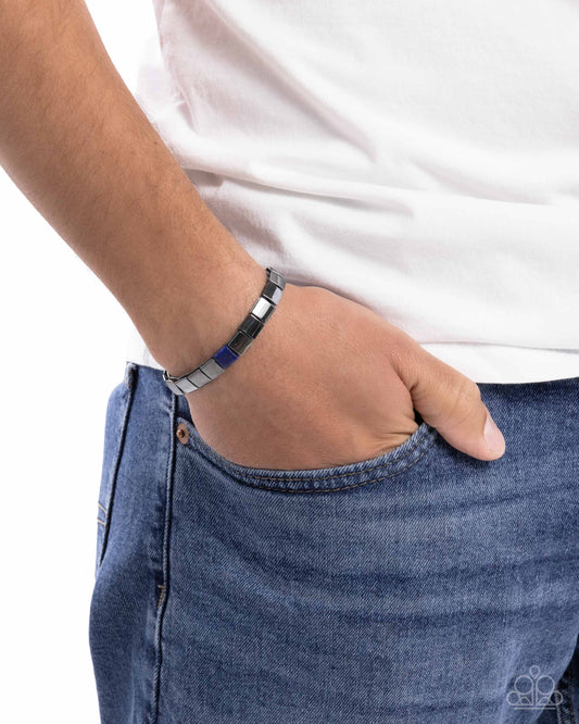Sporadic Squares - Blue Lapis Stone & Gunmetal Stretch Urban Bracelet Paparazzi B2098