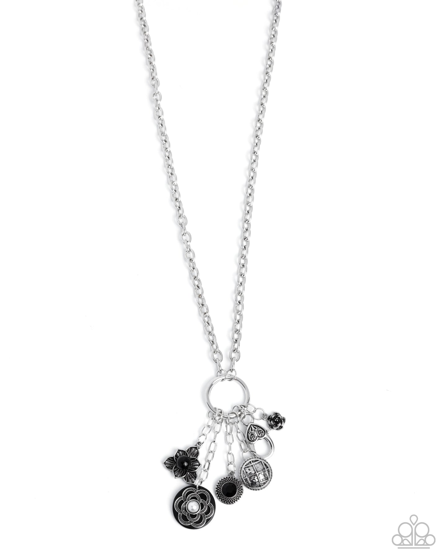Paparazzi Intricate Ideal - Black Accent & Silver Charm Lanyard Necklace N4042