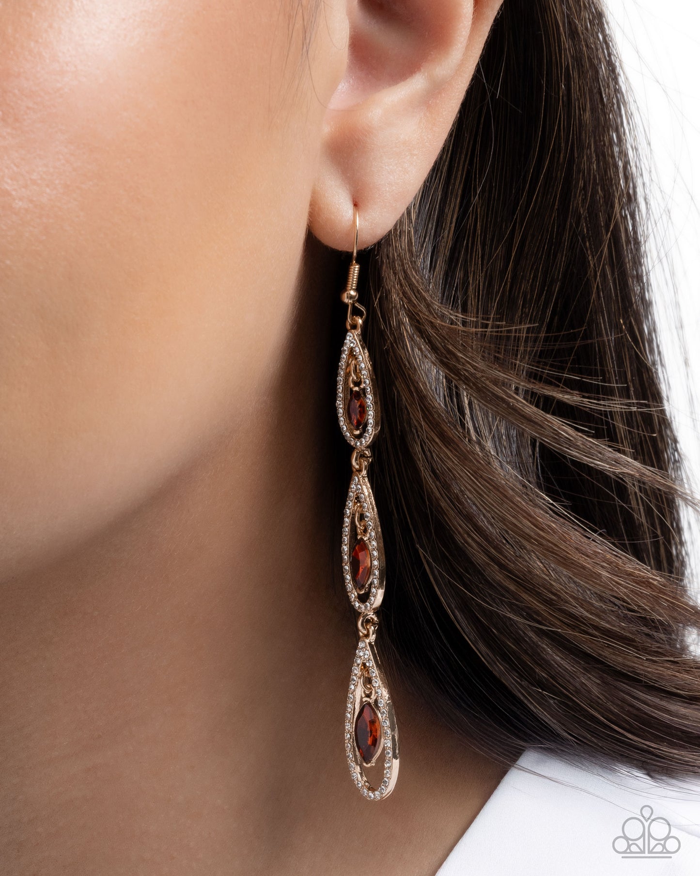 Teardrop Tenure - Brown Topaz Gem Gold Teardrop Style Earring Paparazzi E3084