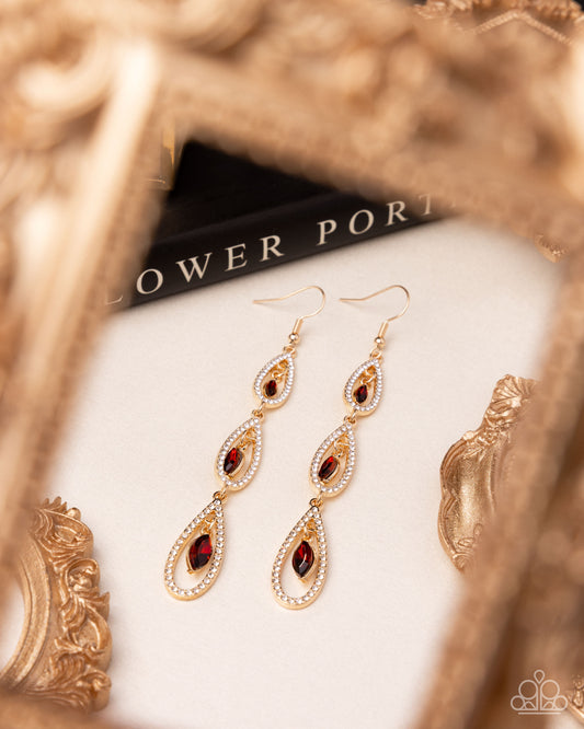 Teardrop Tenure - Brown Topaz Gem Gold Teardrop Style Earring Paparazzi E3084