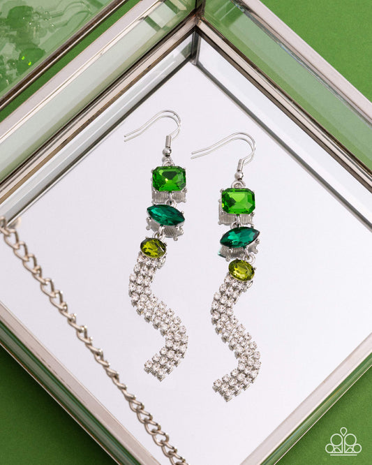 Paparazzi Mismatched Moment - Green Multicolored Emerald & White Rhinestone Earring E3314