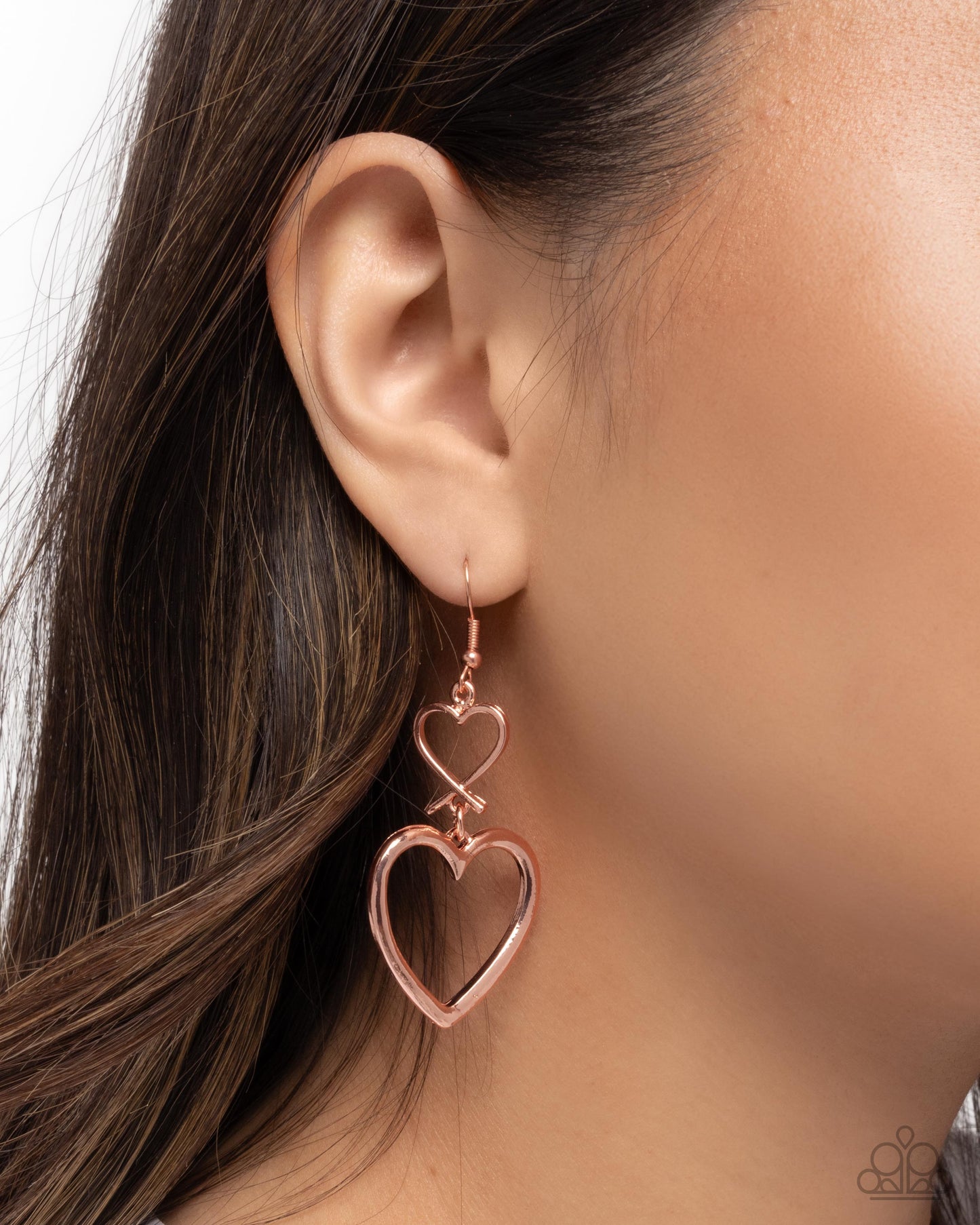 Paparazzi Sweetheart Symmetry - Copper - Shiny Copper Heart Earrings E3232