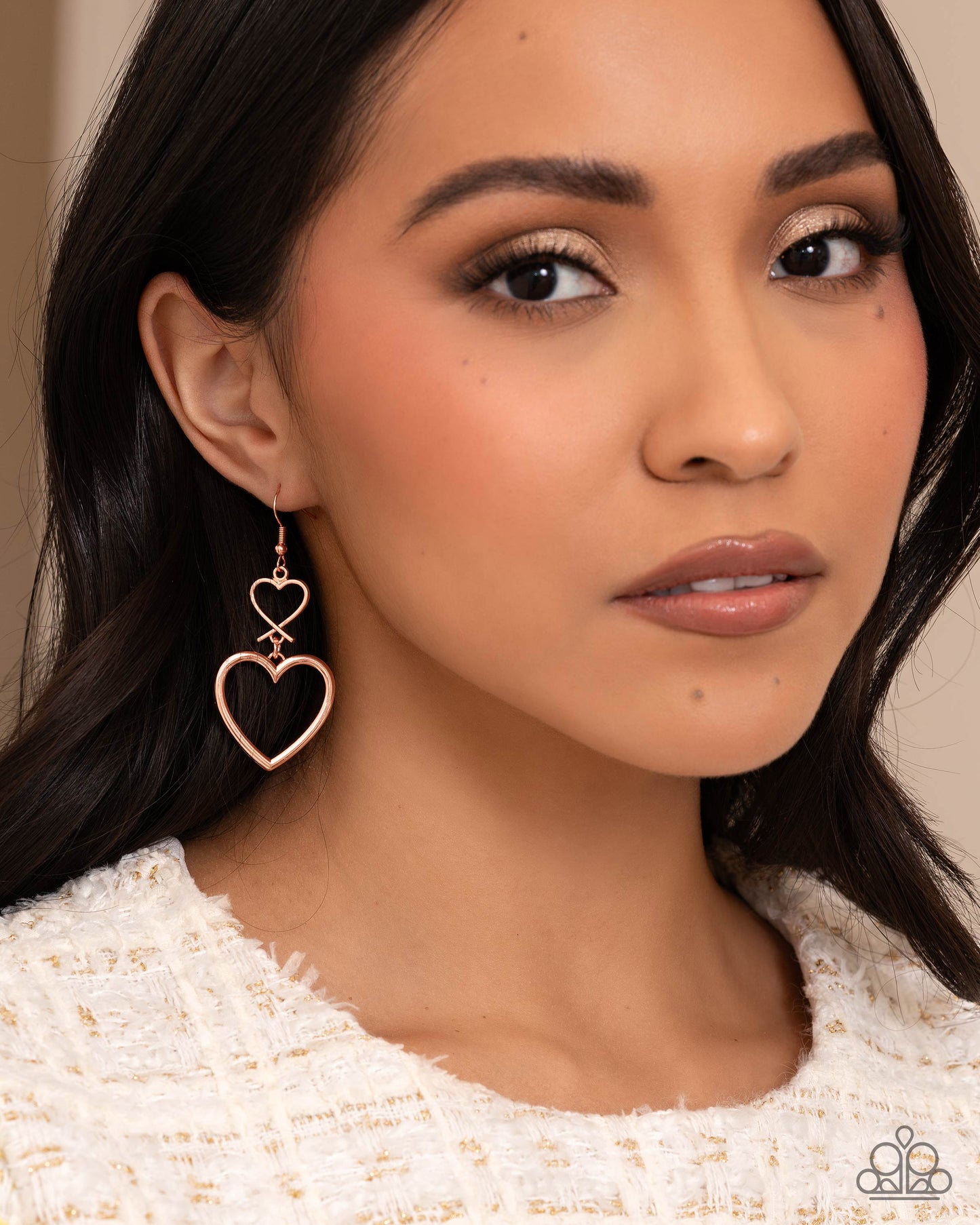 Paparazzi Sweetheart Symmetry - Copper - Shiny Copper Heart Earrings E3232