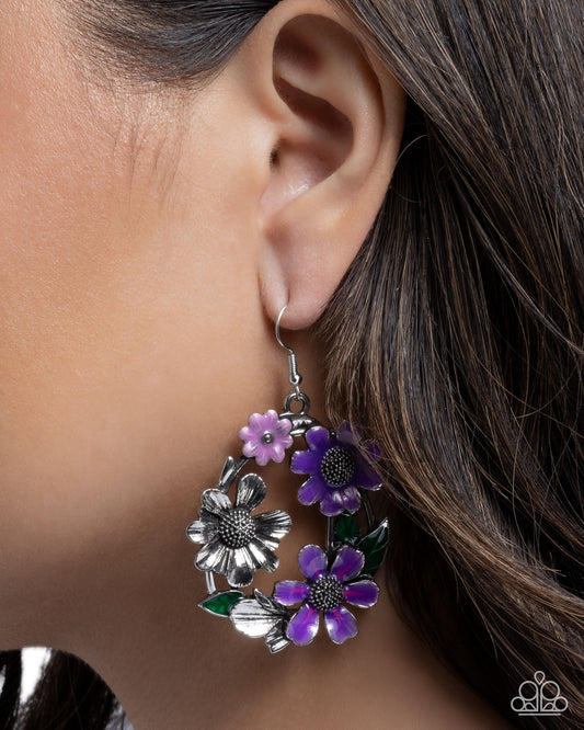Wreathed Weekday - Purple - Vibrant Purple & Antiqued Silver Flower Earring Paparazzi E2924