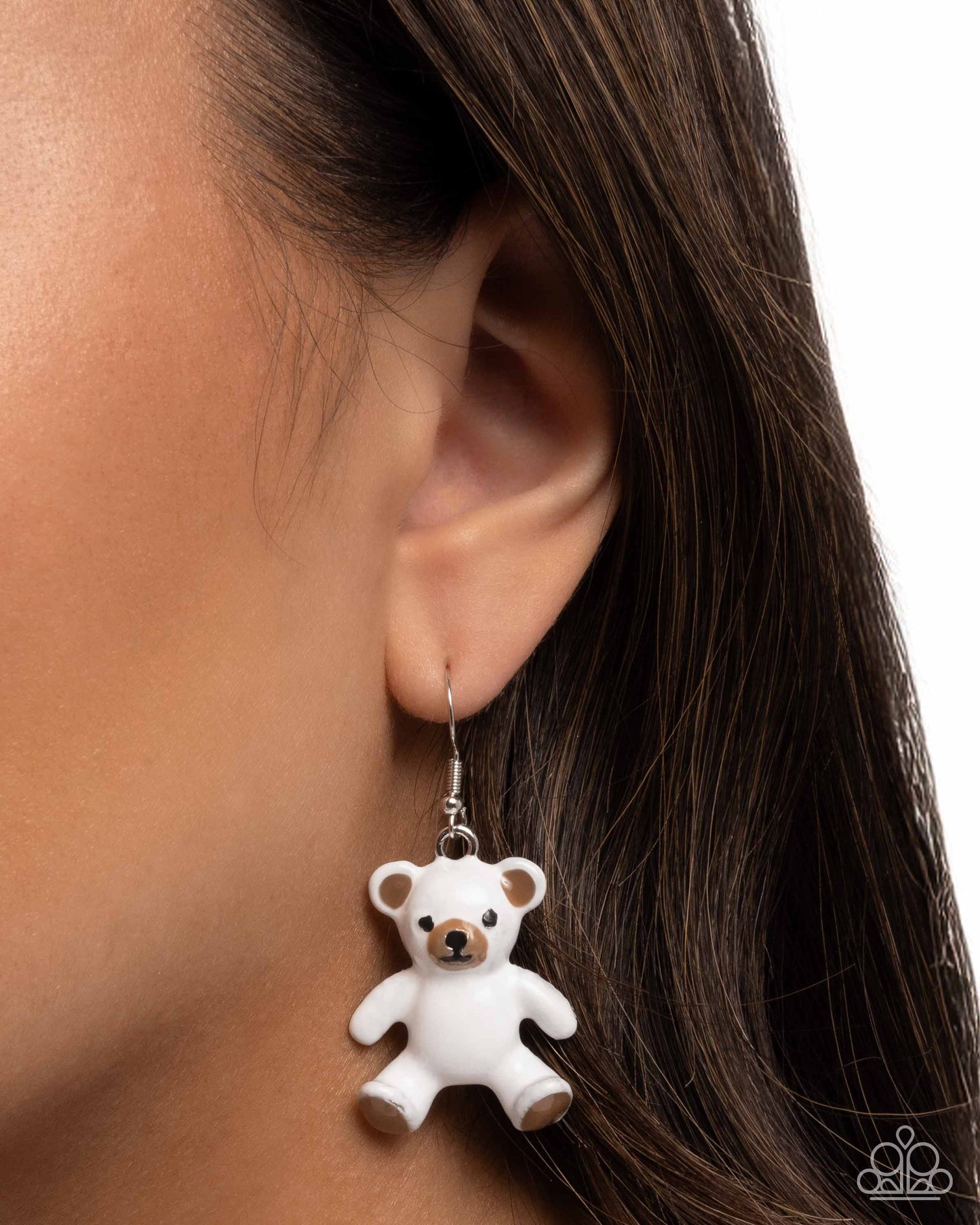 Teddy Trinket - White & Brown Teddy Bear Earring Paparazzi E2940