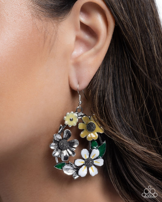 Wreathed Weekday - Yellow & White Flower Earring Paparazzi E2926