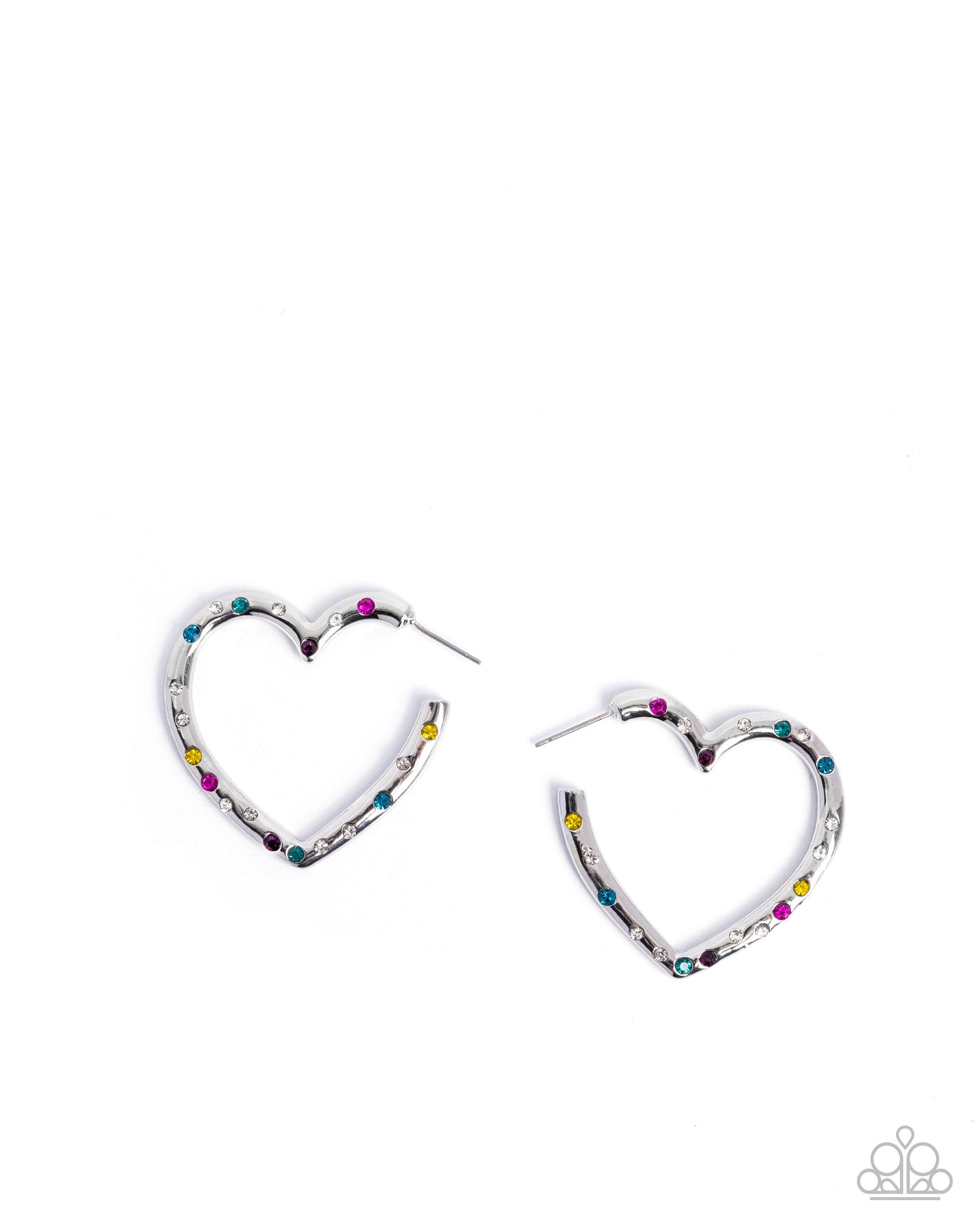Paparazzi Mosaic Matchmaker - Multicolored Rhinestone & Silver 1 1/2 Inch Heart Hoop Earring E3258