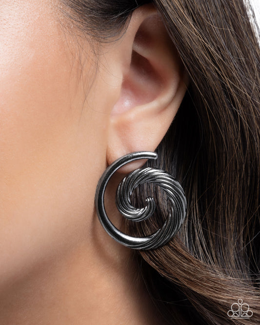 Spiral Silhouette - Black Gunmetal Spiral Post Earring Paparazzi E2903