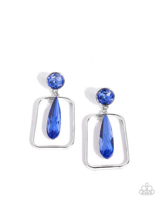 Paparazzi Future Framing - Blue Gem Silver Frame Earring E3256