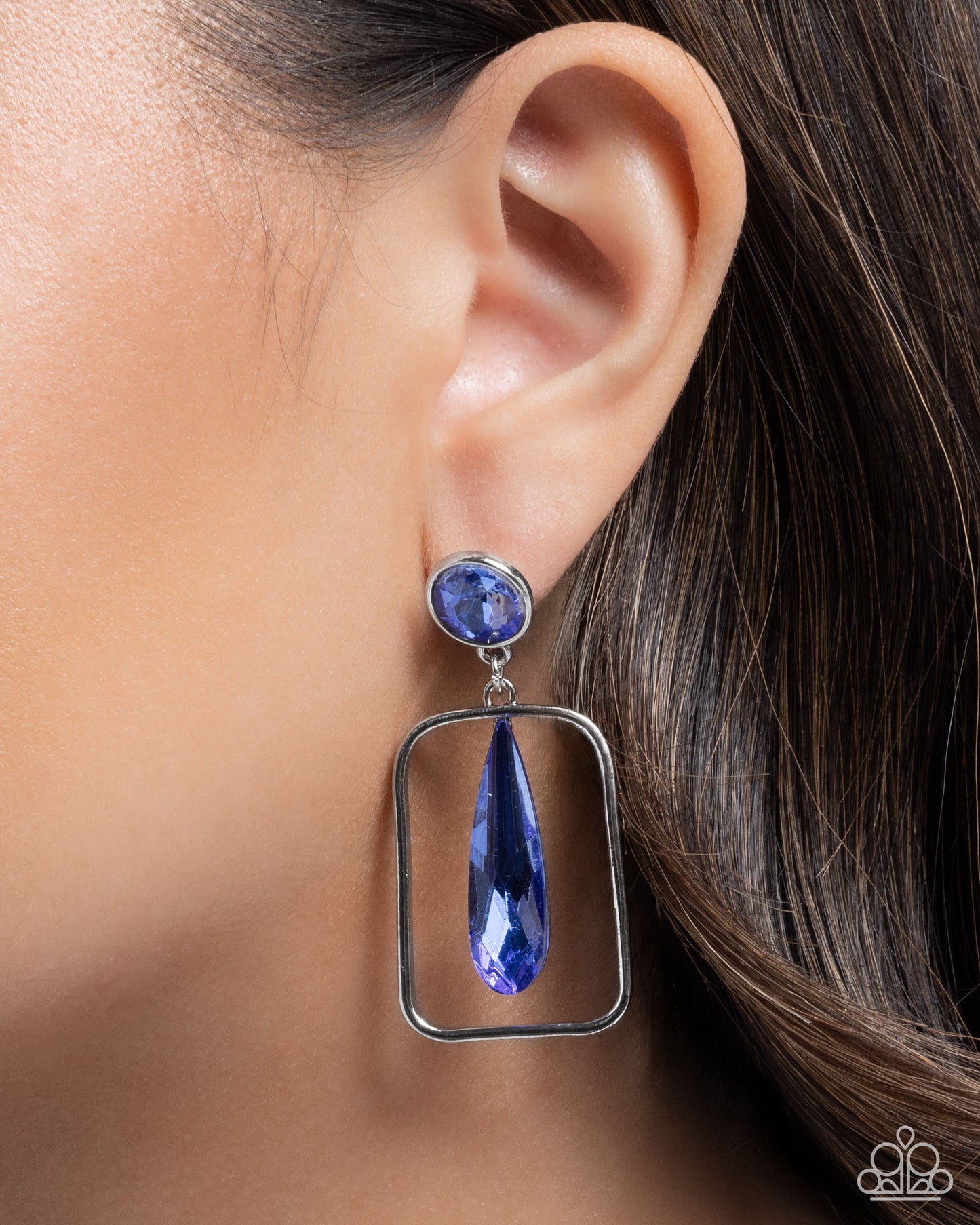 Paparazzi Future Framing - Blue Gem Silver Frame Earring E3256