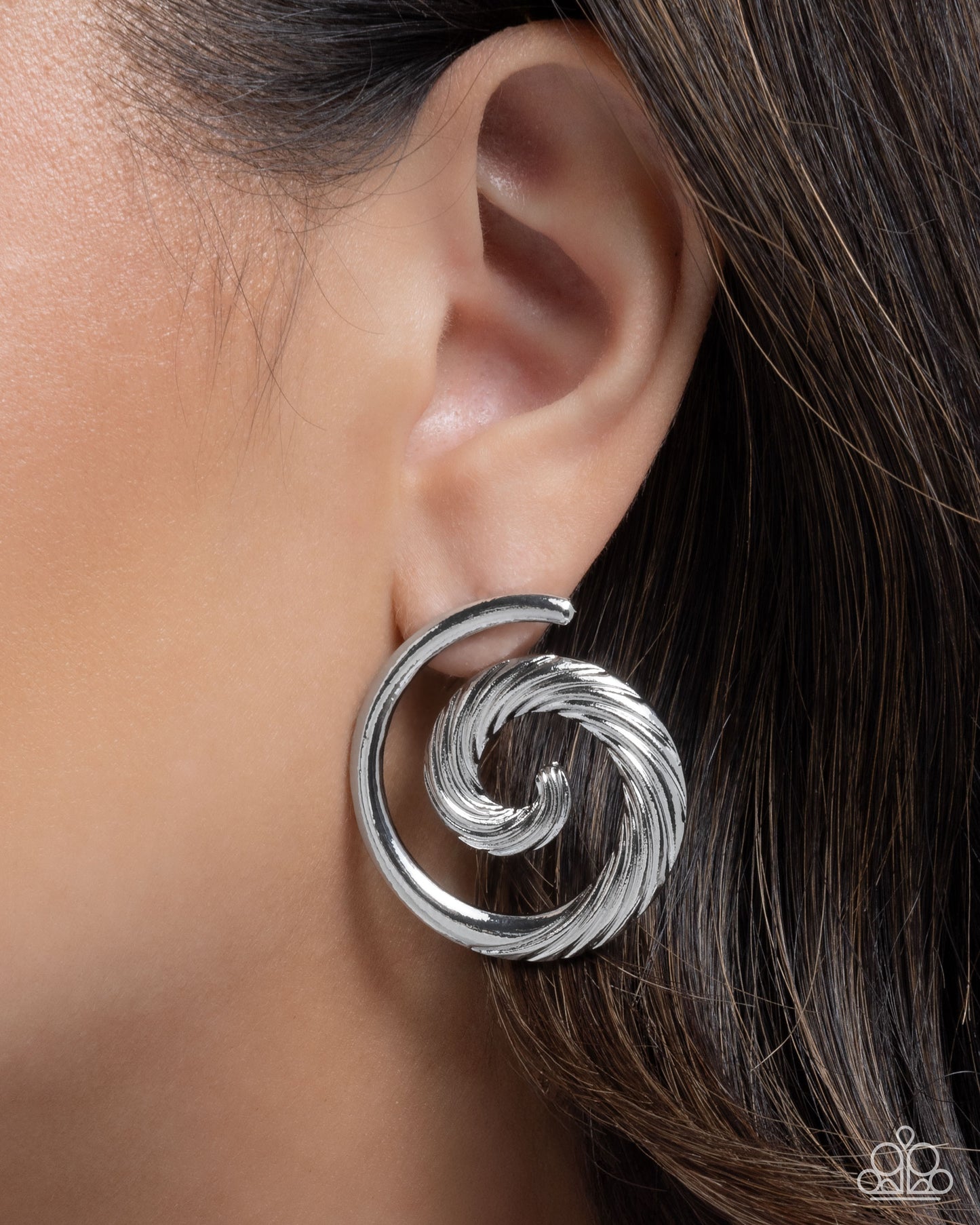 Spiral Silhouette - Silver Spiral Post Earring Paparazzi E2912