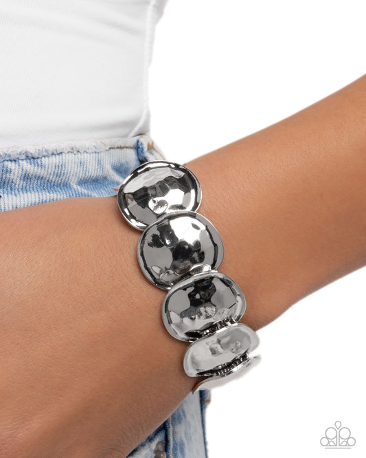 Paparazzi Tortoise Texture - Silver Hammered Stretch Bracelet B1087
