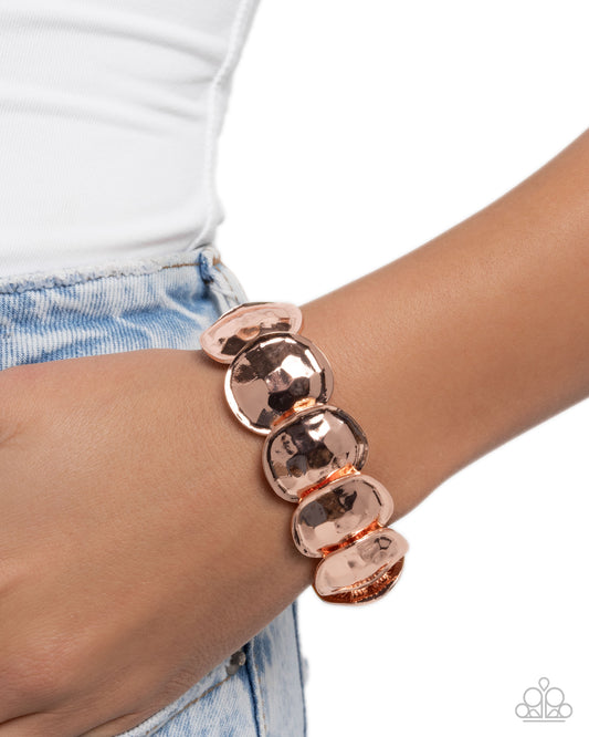 Tortoise Texture - Copper - Shiny Copper Hammered Stretch Bracelet Paparazzi B2365