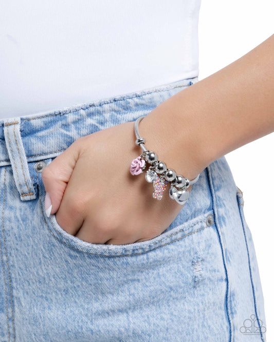 Windblown Whimsy - Pink Flower & Butterfly Cuff Bracelet Paparazzi B2378