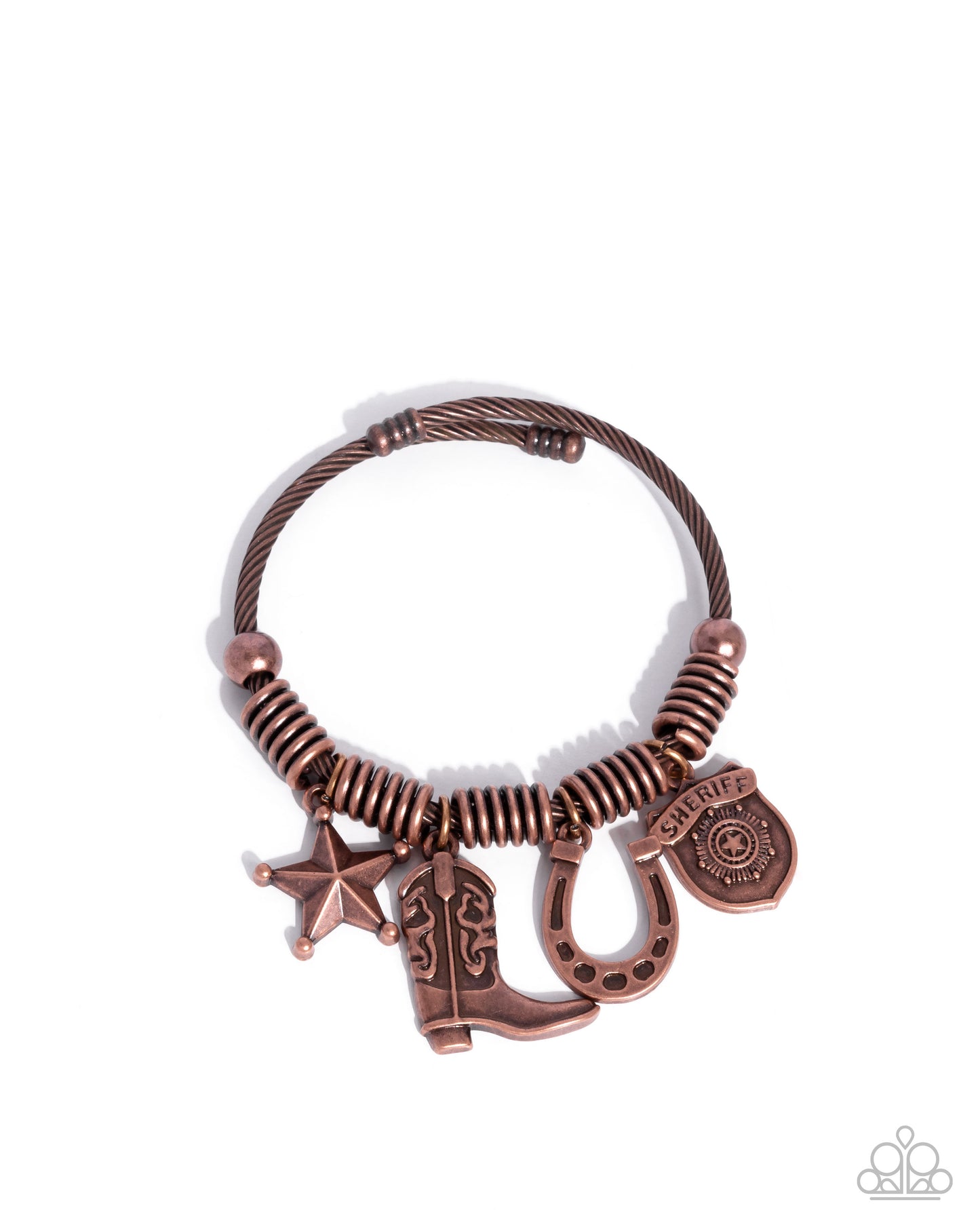 New Sheriff in Town - Copper Flexible Cuff Western Charm Bracelet Santa Fe Style Paparazzi B2246