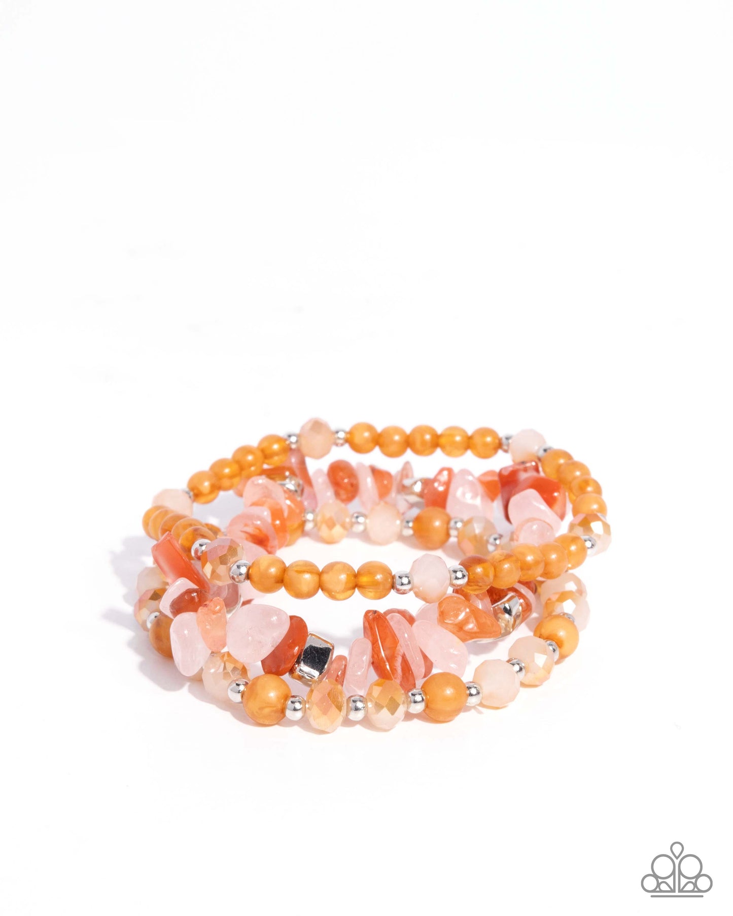 Santa Fe Stacks - Orange & Rose Quartz Stone Set Of 2 Stretch Bracelets Paparazzi B2457