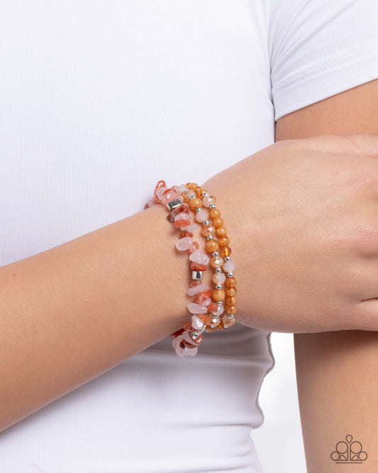 Santa Fe Stacks - Orange & Rose Quartz Stone Set Of 2 Stretch Bracelets Paparazzi B2457