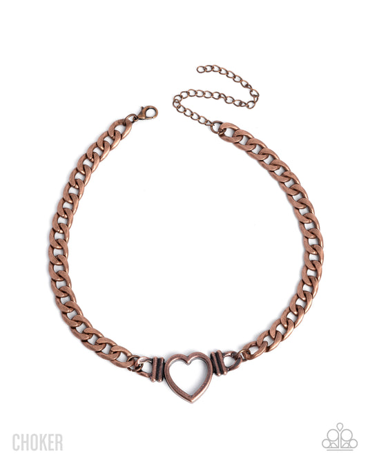 Paparazzi Heartfelt Hunch - Copper Heart Choker Necklace