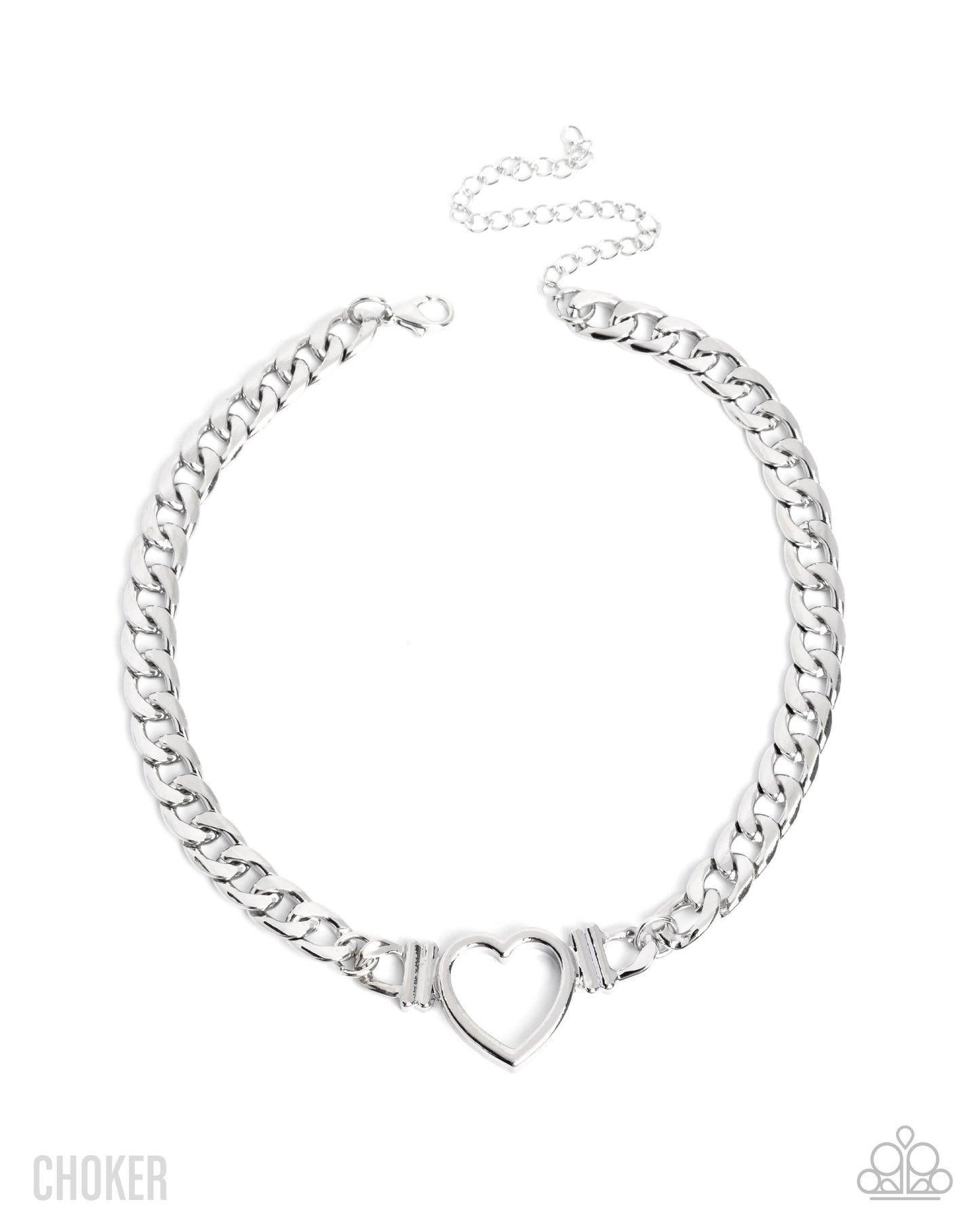 Paparazzi Heartfelt Hunch - Silver Curb Chain Heart Choker Necklace