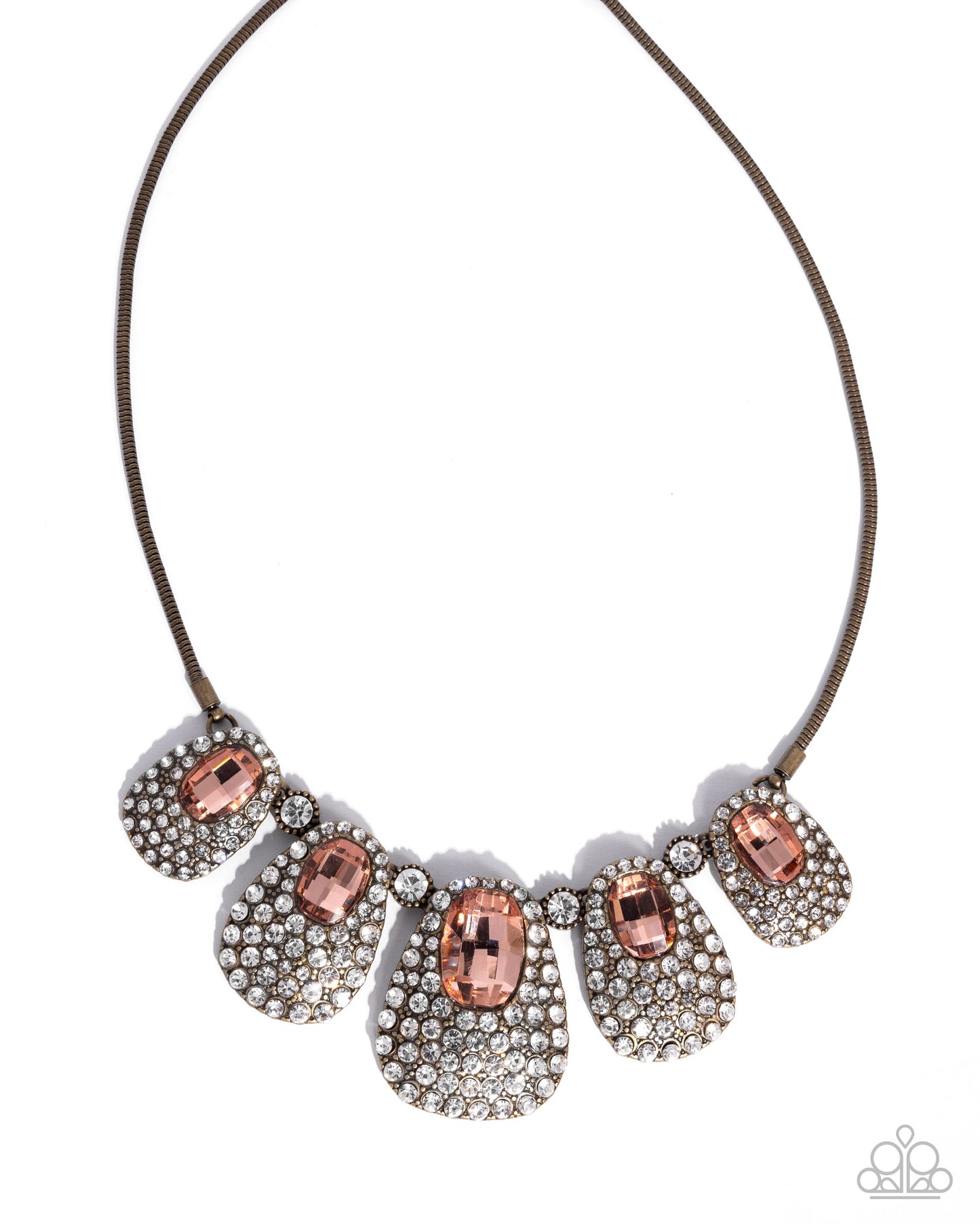 Paparazzi Oval Ovation - Brass, White & Peach Gem Necklace