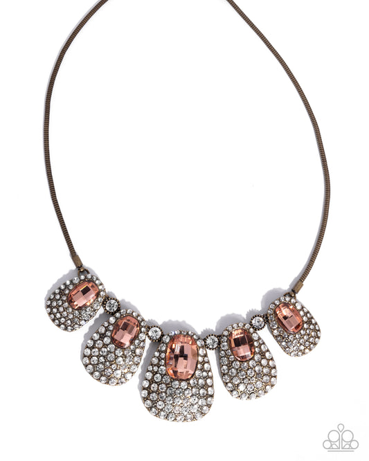 Paparazzi Oval Ovation - Brass, White & Peach Gem Necklace