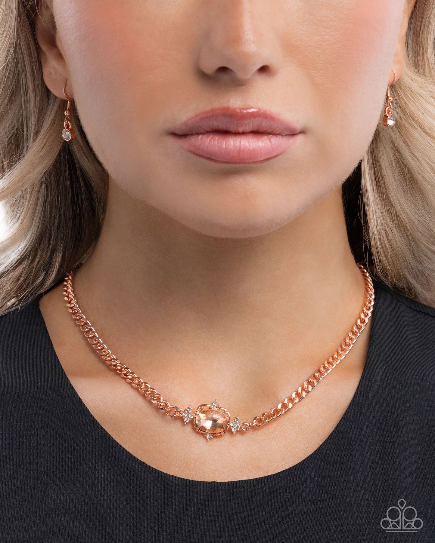 Paparazzi Majestic Memory - Copper - Shiny Copper Peach Oval Gem Necklace N3898