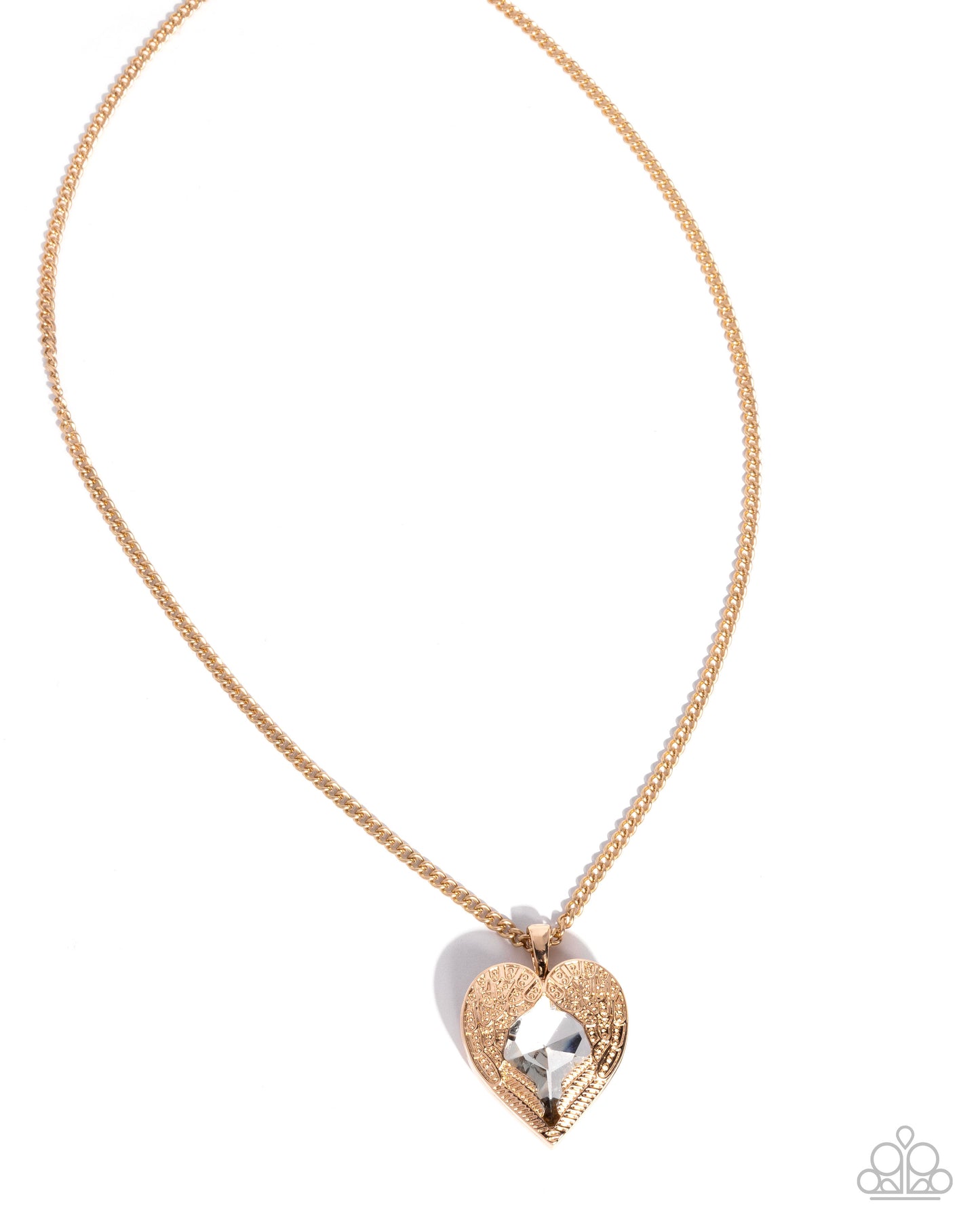 Paparazzi Heartfelt Honor - Gold Angel Wing & White Gem Necklace N3785