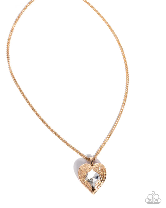 Paparazzi Heartfelt Honor - Gold Angel Wing & White Gem Necklace N3785