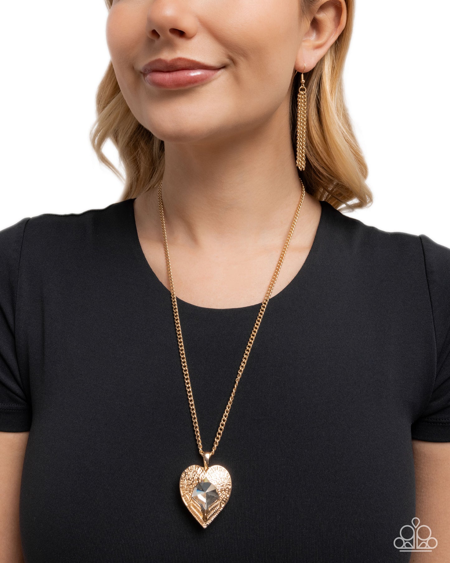 Paparazzi Heartfelt Honor - Gold Angel Wing & White Gem Necklace N3785